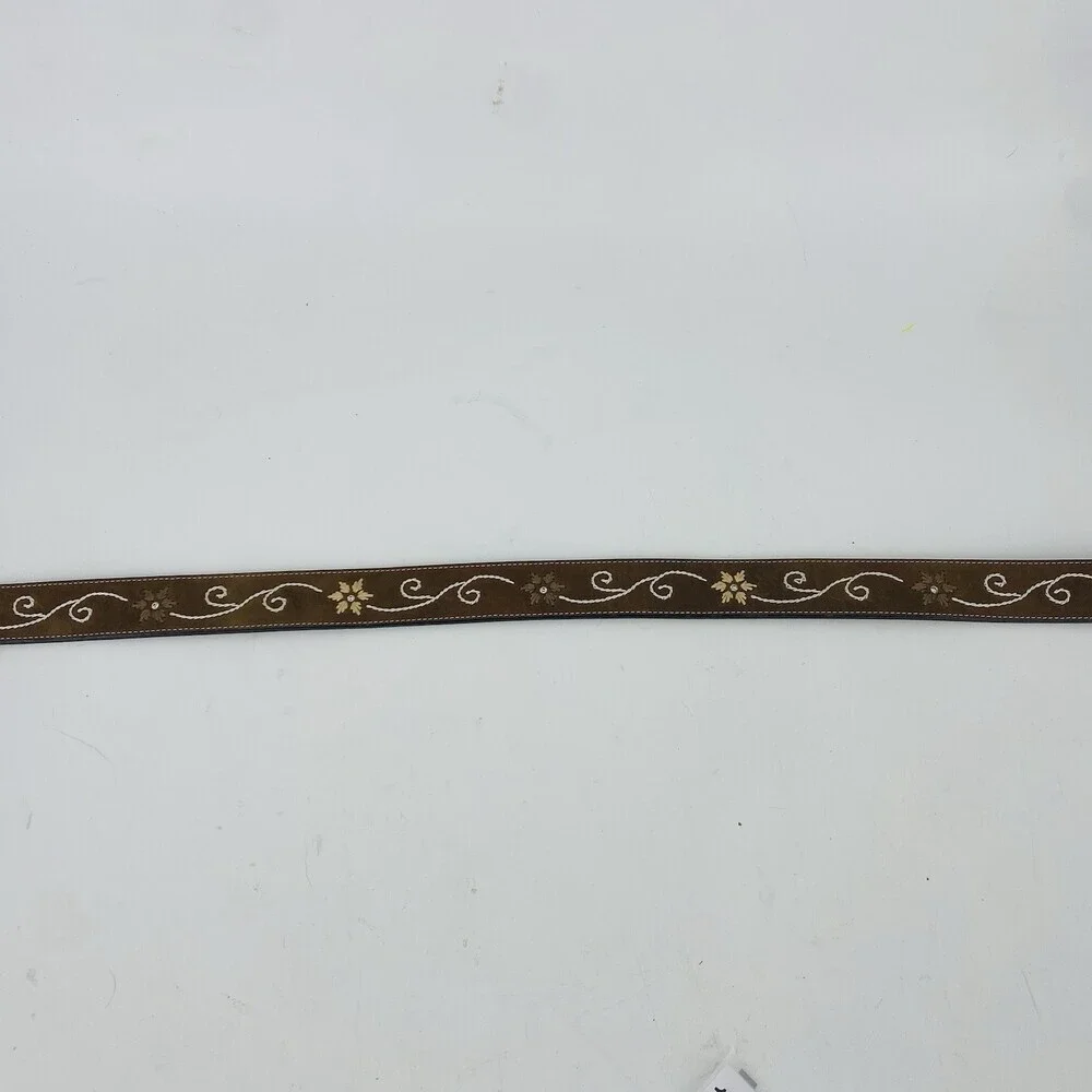 Nocona Belt Co Brown Western Embroidered Leather Belt Large Floral Silver Buckle